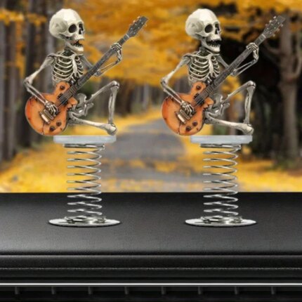 Rock Style Skull Guitar Car Ornaments Spring Swing Creative Decoration 2D Car Personalized Decoration Small Objects